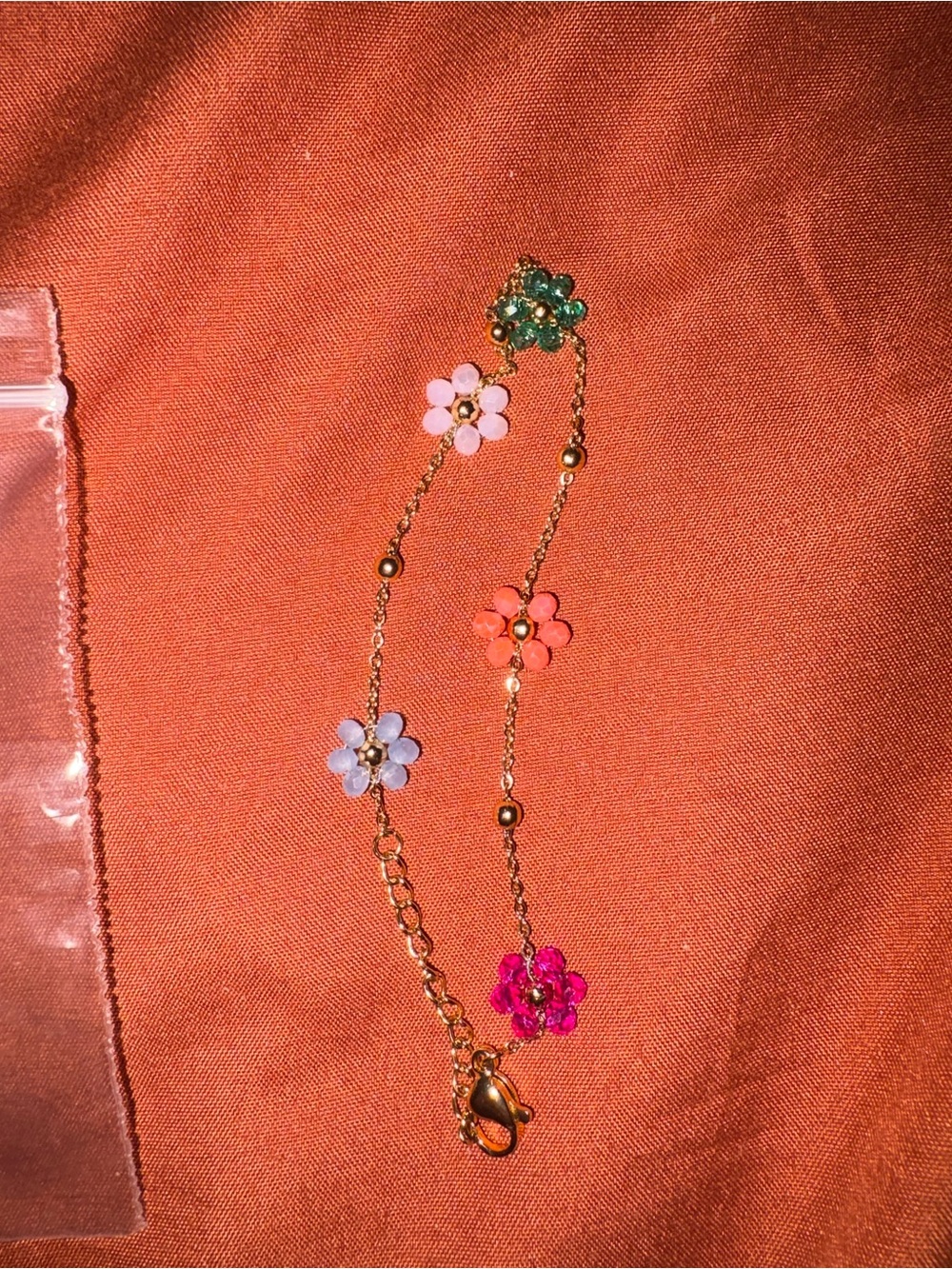 Gold-Plated Floral Charm Bracelet with Multicolor Flowers